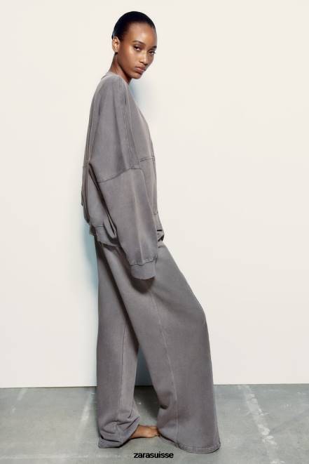 Zara vêtements P66V25 femmes sweat-shirt bomber à fermeture éclair bleu-gris