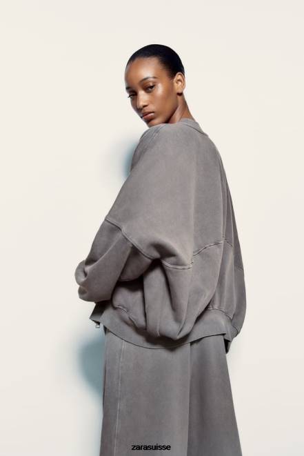Zara vêtements P66V25 femmes sweat-shirt bomber à fermeture éclair bleu-gris