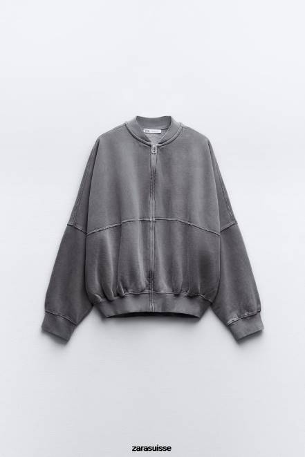 Zara vêtements P66V25 femmes sweat-shirt bomber à fermeture éclair bleu-gris