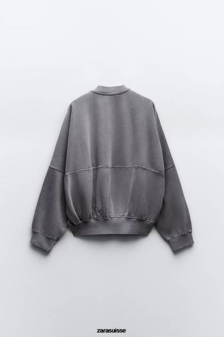 Zara vêtements P66V25 femmes sweat-shirt bomber à fermeture éclair bleu-gris
