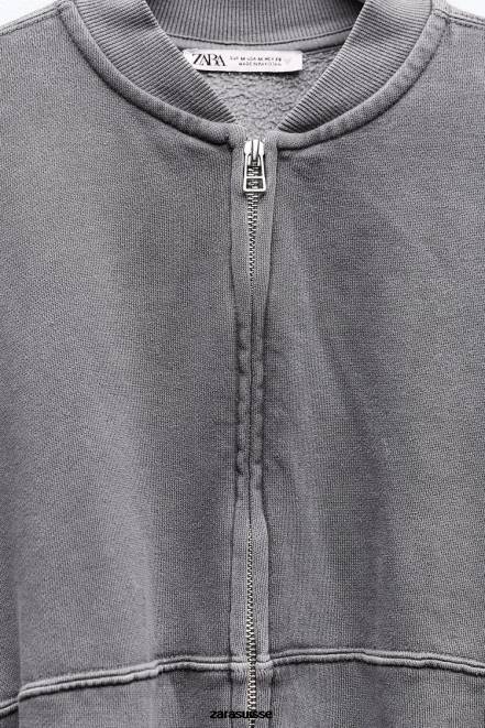 Zara vêtements P66V25 femmes sweat-shirt bomber à fermeture éclair bleu-gris