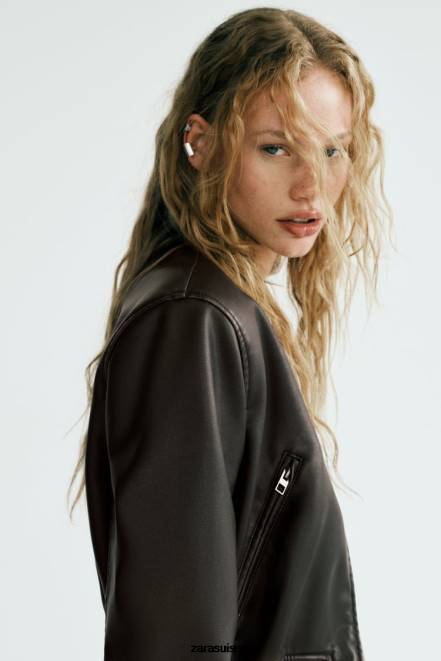 Zara vêtements P66V26 femmes bombardier en similicuir noir