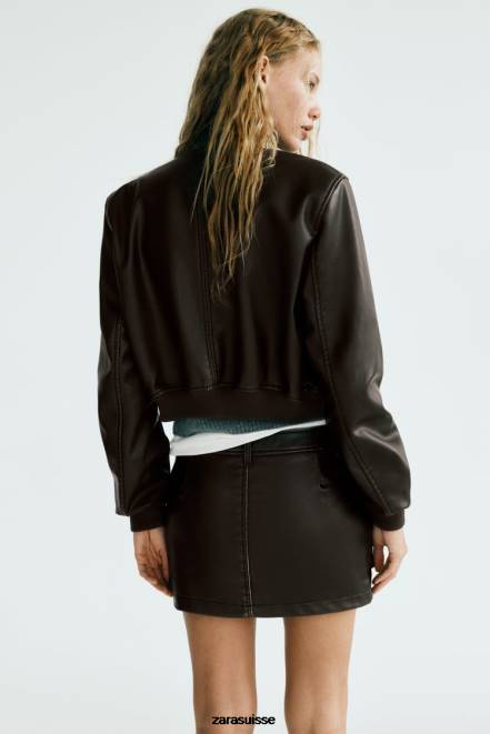 Zara vêtements P66V26 femmes bombardier en similicuir noir