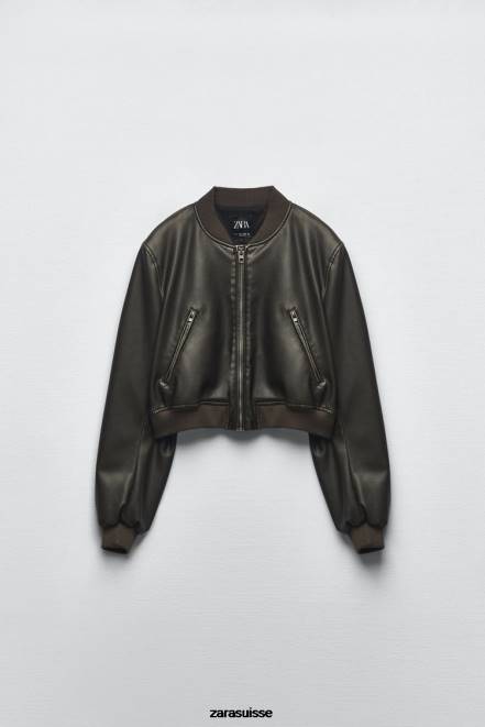 Zara vêtements P66V26 femmes bombardier en similicuir noir