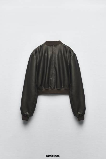 Zara vêtements P66V26 femmes bombardier en similicuir noir