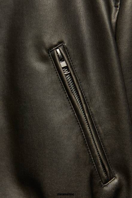 Zara vêtements P66V26 femmes bombardier en similicuir noir
