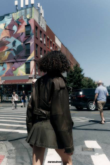 Zara vêtements P66V29 femmes veste en simili cuir charbon