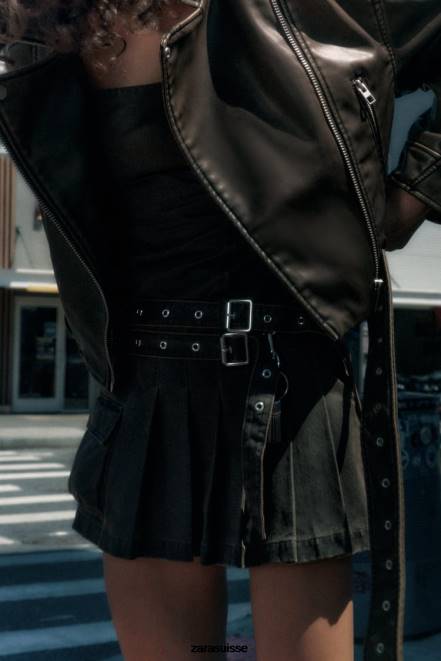 Zara vêtements P66V29 femmes veste en simili cuir charbon