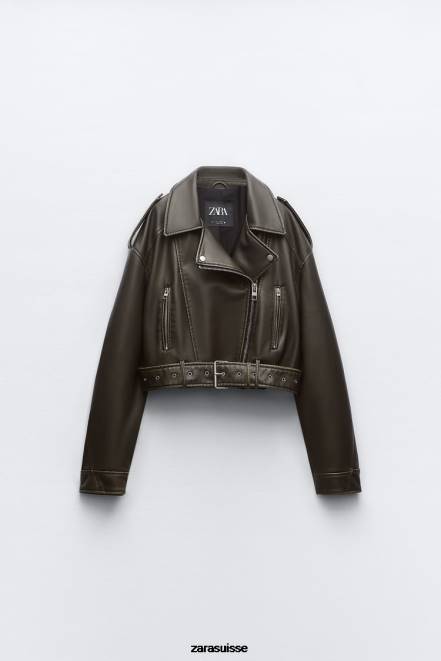 Zara vêtements P66V29 femmes veste en simili cuir charbon