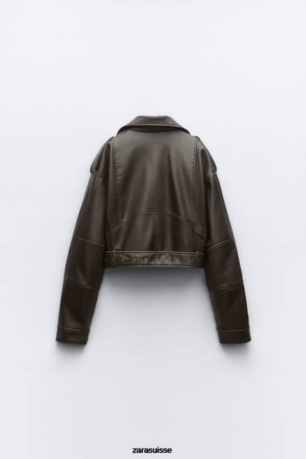 Zara vêtements P66V29 femmes veste en simili cuir charbon