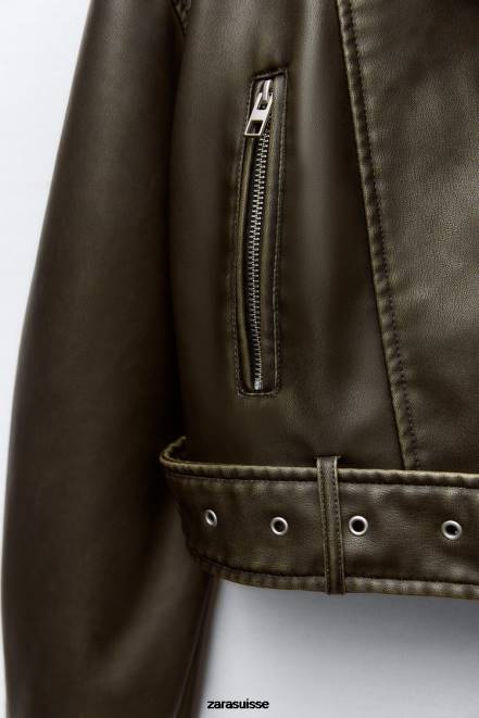 Zara vêtements P66V29 femmes veste en simili cuir charbon