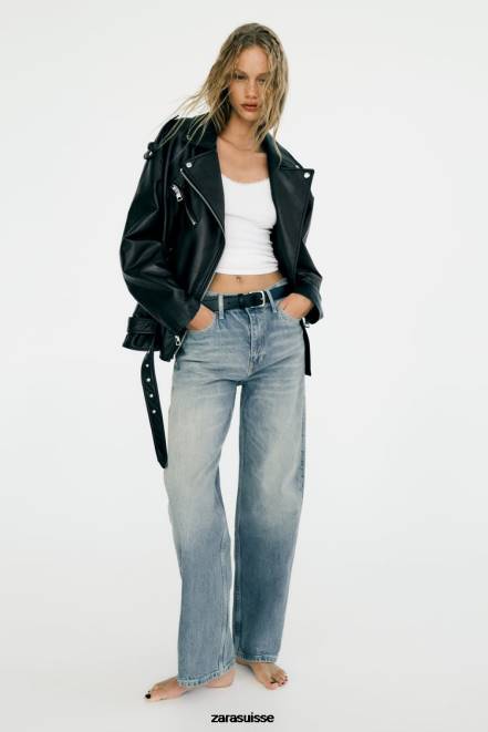 Zara vêtements P66V32 femmes veste oversize en similicuir noir