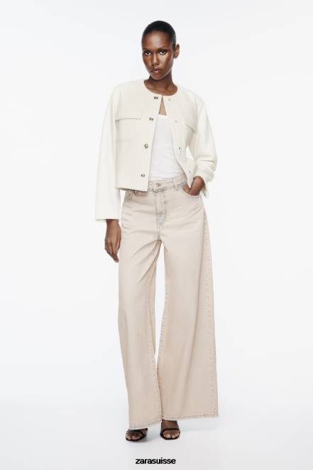 Zara vêtements P66V33 femmes veste douce écru