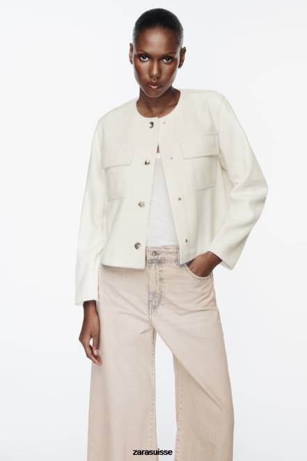 Zara vêtements P66V33 femmes veste douce écru