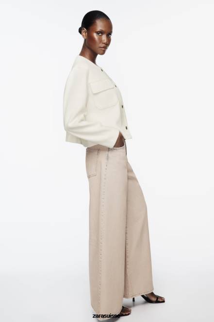 Zara vêtements P66V33 femmes veste douce écru