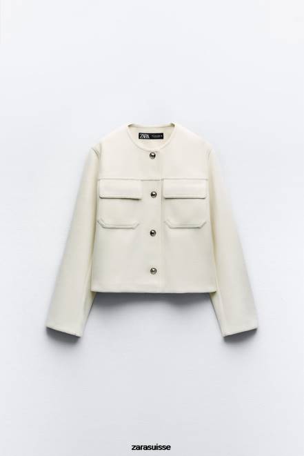 Zara vêtements P66V33 femmes veste douce écru