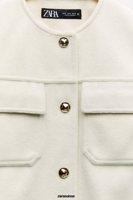 Zara vêtements P66V33 femmes veste douce écru
