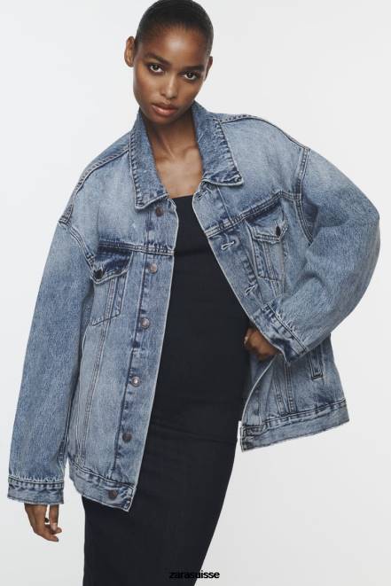 Zara vêtements P66V38 femmes veste en jean oversize zw bleu délavé