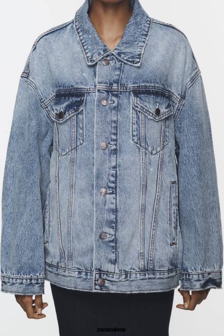 Zara vêtements P66V38 femmes veste en jean oversize zw bleu délavé