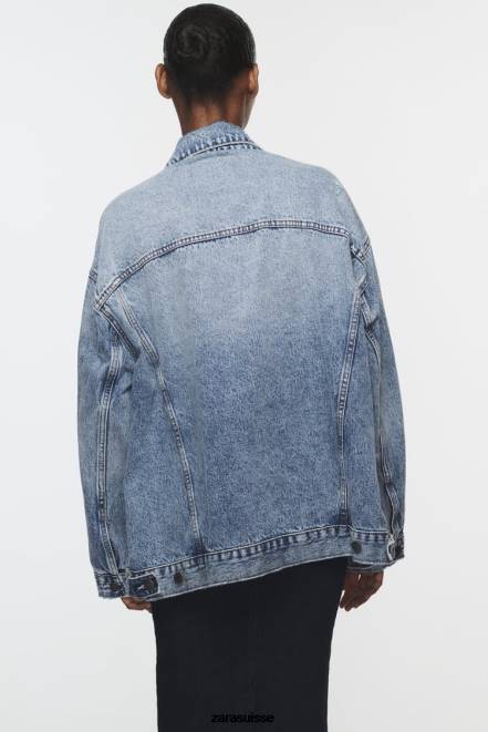 Zara vêtements P66V38 femmes veste en jean oversize zw bleu délavé