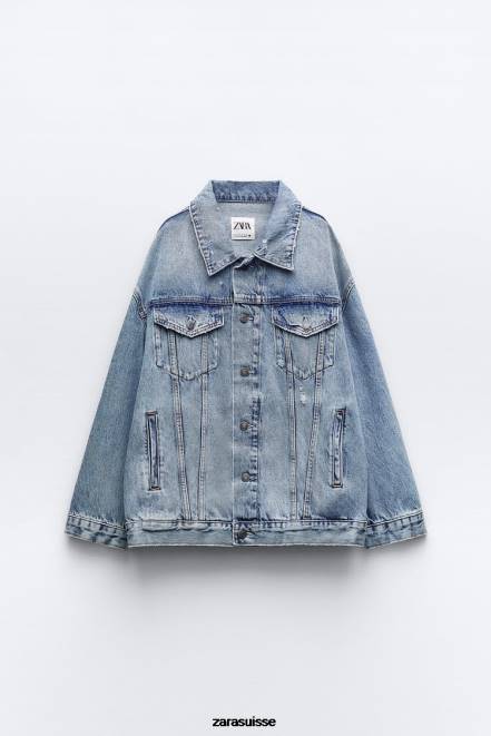 Zara vêtements P66V38 femmes veste en jean oversize zw bleu délavé