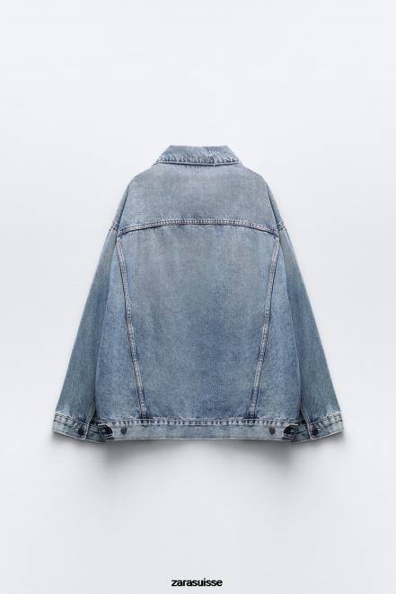Zara vêtements P66V38 femmes veste en jean oversize zw bleu délavé