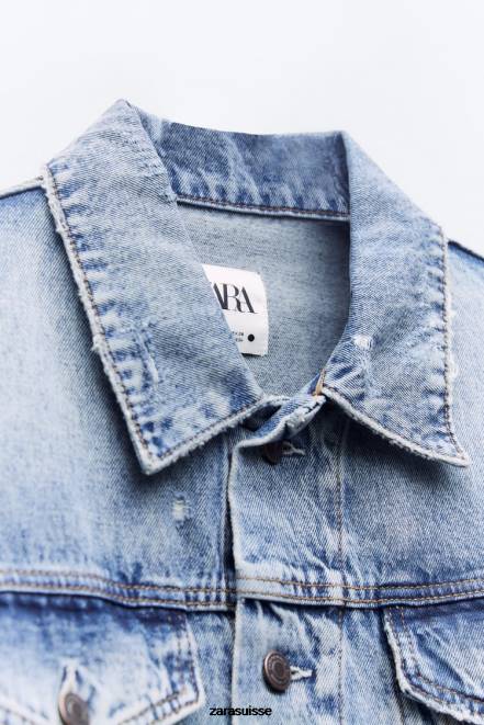 Zara vêtements P66V38 femmes veste en jean oversize zw bleu délavé