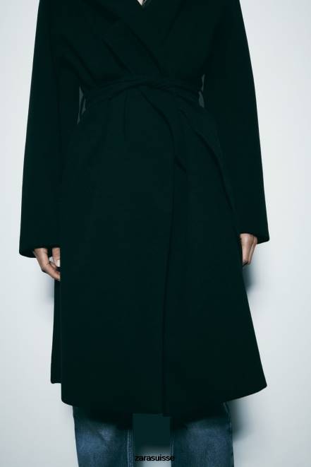 Zara vêtements P66V3 femmes manteau à capuche doux noir