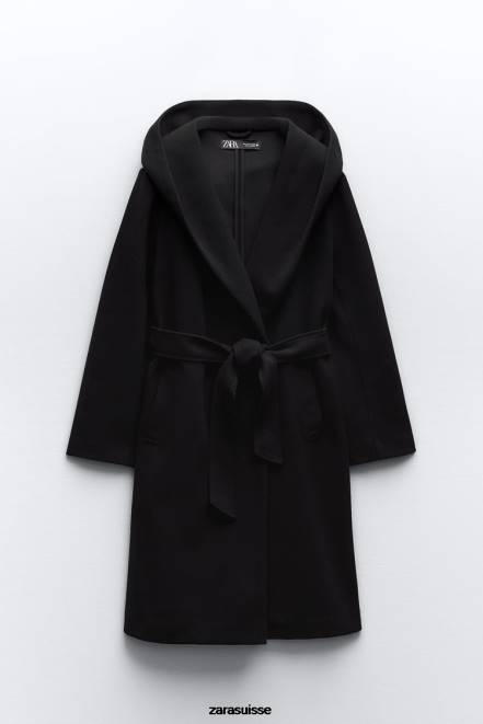 Zara vêtements P66V3 femmes manteau à capuche doux noir
