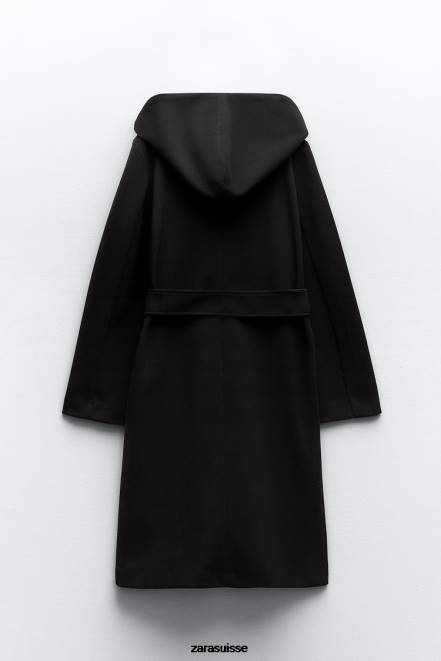 Zara vêtements P66V3 femmes manteau à capuche doux noir