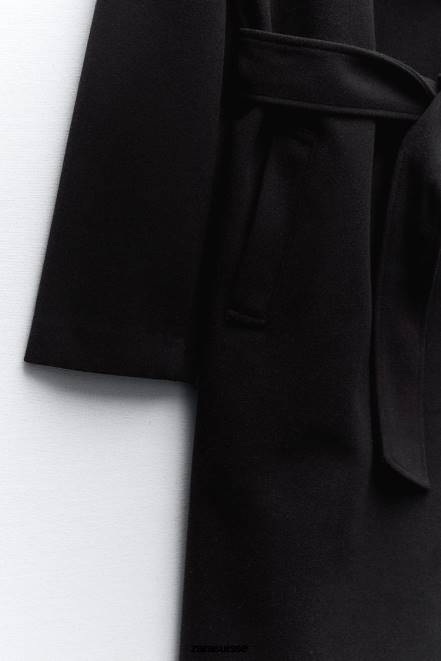 Zara vêtements P66V3 femmes manteau à capuche doux noir