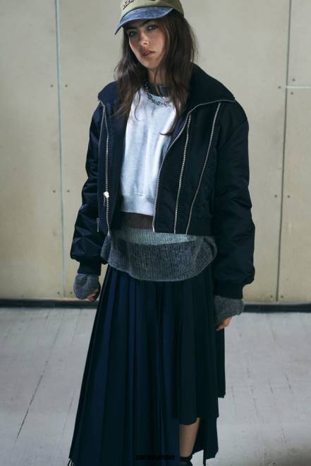 Zara vêtements P66V41 femmes veste bomber zippée bleu marine