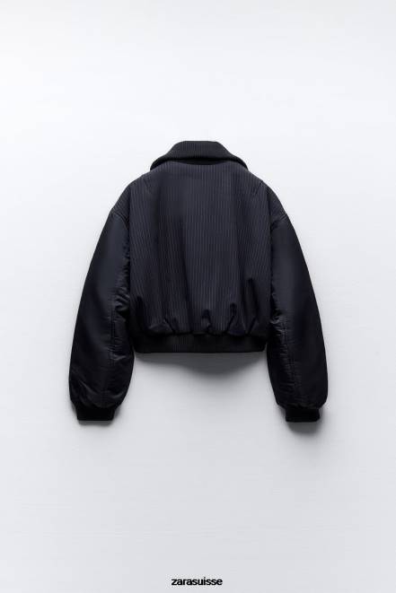 Zara vêtements P66V41 femmes veste bomber zippée bleu marine