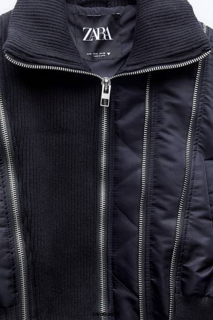 Zara vêtements P66V41 femmes veste bomber zippée bleu marine