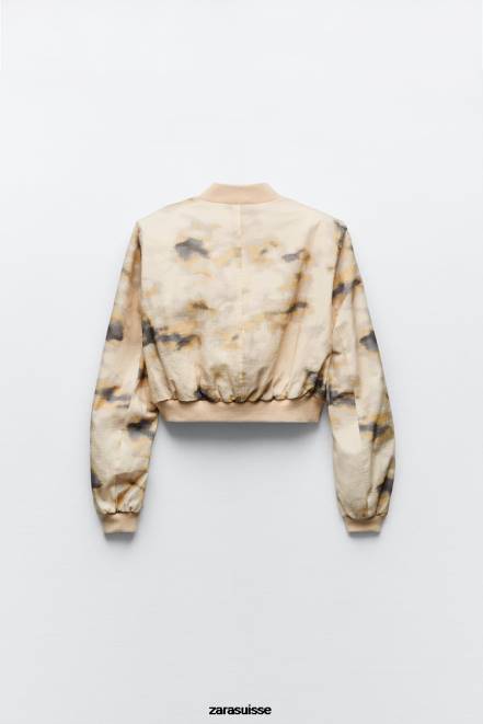 Zara vêtements P66V43 femmes bombardier imprimé beige