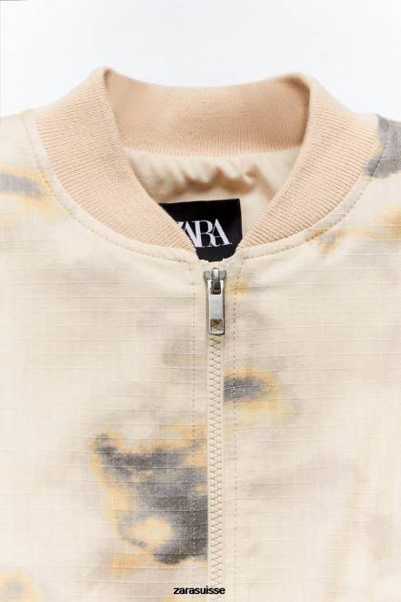 Zara vêtements P66V43 femmes bombardier imprimé beige