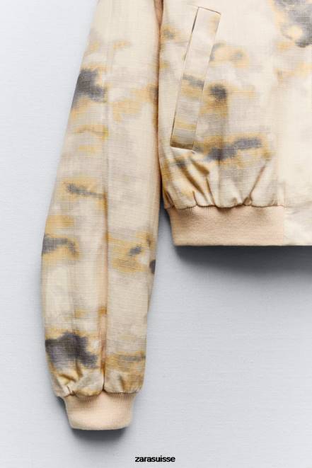 Zara vêtements P66V43 femmes bombardier imprimé beige
