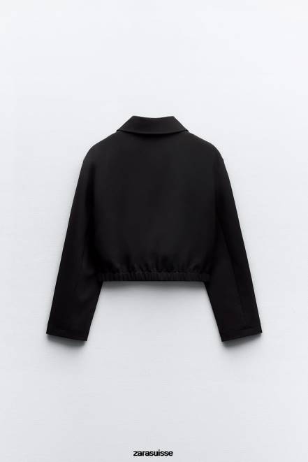 Zara vêtements P66V44 femmes blouson aviateur style chemise noir