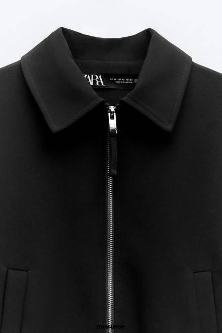 Zara vêtements P66V44 femmes blouson aviateur style chemise noir