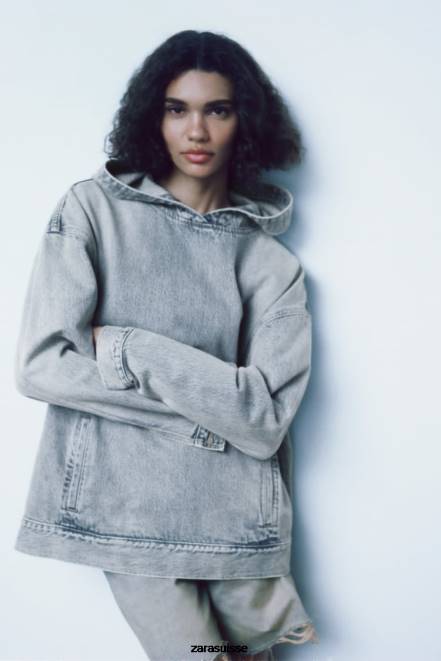 Zara vêtements P66V45 femmes sweat en jean trf bleu