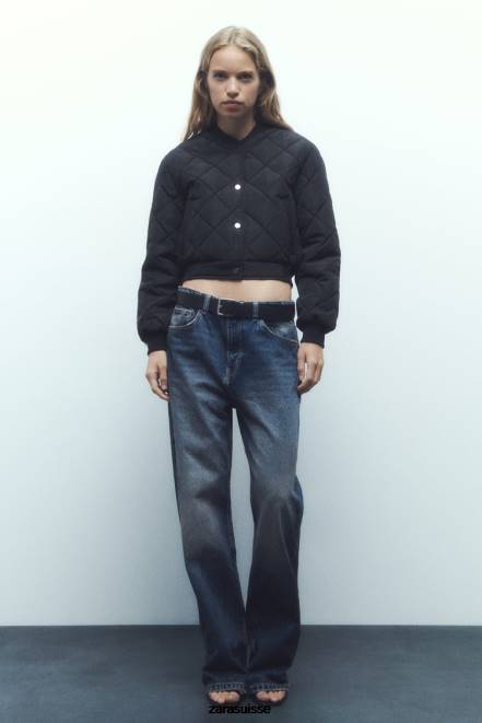 Zara vêtements P66V46 femmes veste bomber courte matelassée noir