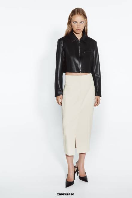 Zara vêtements P66V47 femmes veste courte en similicuir noir
