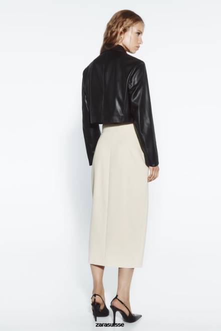 Zara vêtements P66V47 femmes veste courte en similicuir noir