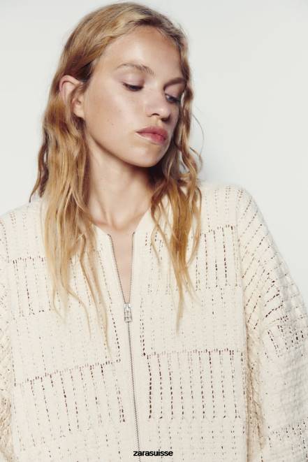 Zara vêtements P66V57 femmes bombardier rustique écru