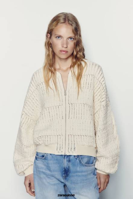 Zara vêtements P66V57 femmes bombardier rustique écru