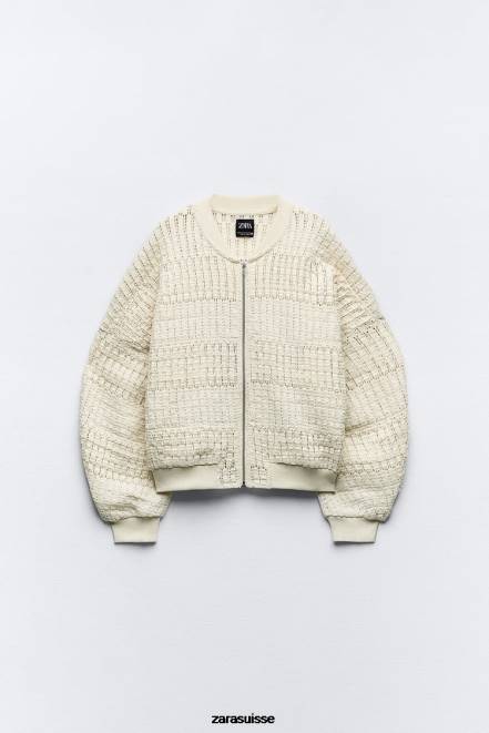 Zara vêtements P66V57 femmes bombardier rustique écru
