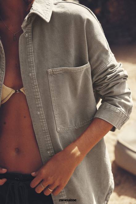 Zara vêtements P66V59 femmes surchemise oversize avec poches kaki moyen