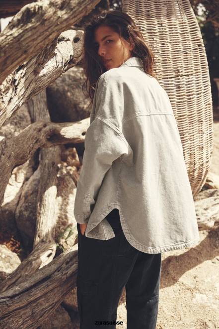 Zara vêtements P66V59 femmes surchemise oversize avec poches kaki moyen