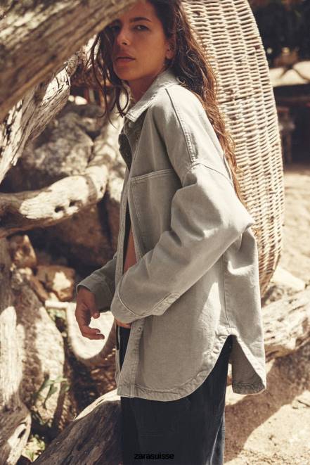 Zara vêtements P66V59 femmes surchemise oversize avec poches kaki moyen