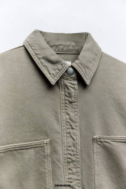 Zara vêtements P66V59 femmes surchemise oversize avec poches kaki moyen